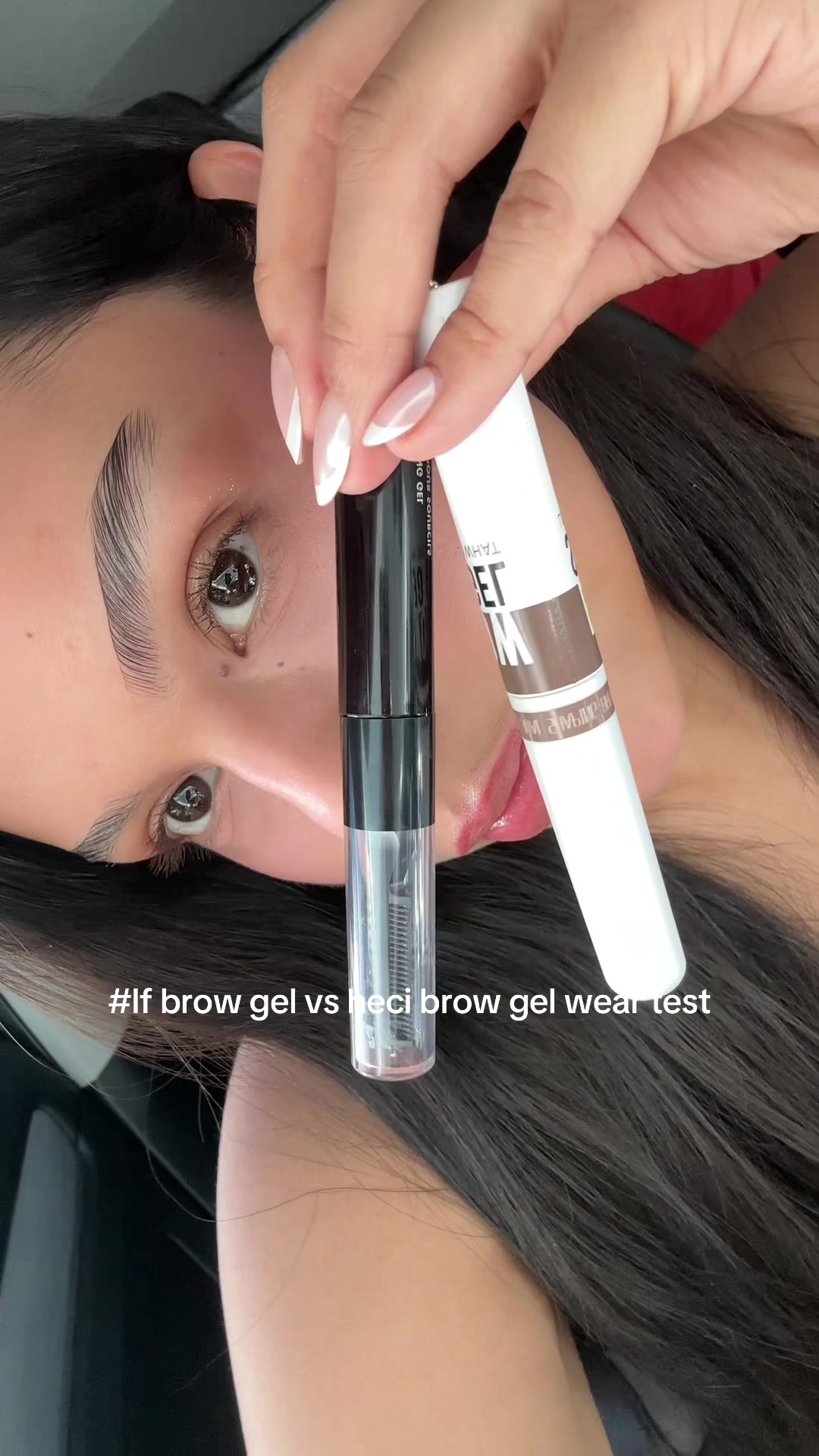 TikTok post by @delacruzmariely for HECI Beauty Makeup. Caption reads: [...] #browtips #laminatedbrows||@HECI Beauty....
