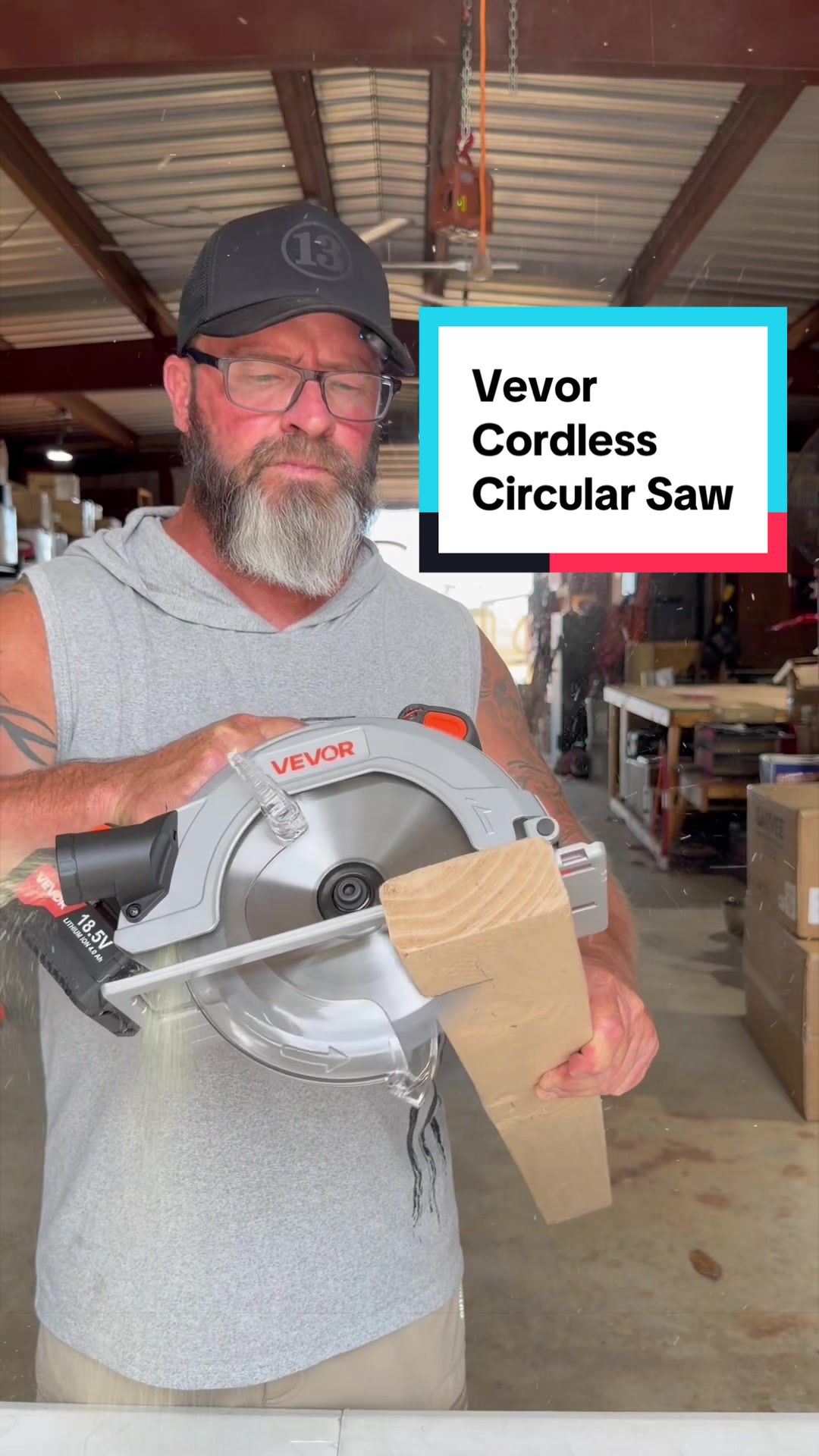 TikTok post by @wickedwayne777 for VEVOR US. Caption reads: Now this is one tough circular saw 💪💪 if you do....