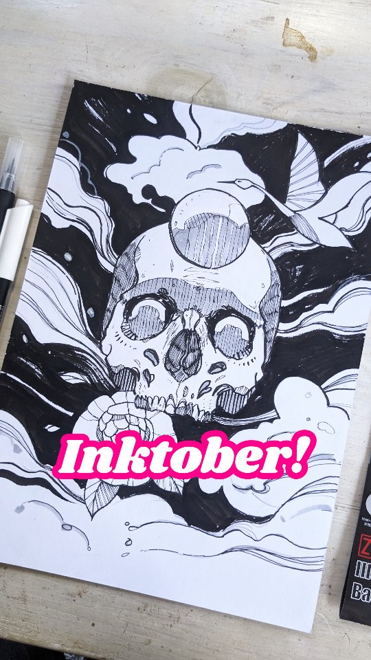 Instagram post by @mattheathart for Kuretake ZIG. Caption reads: I am happy to start Inktober today here in....