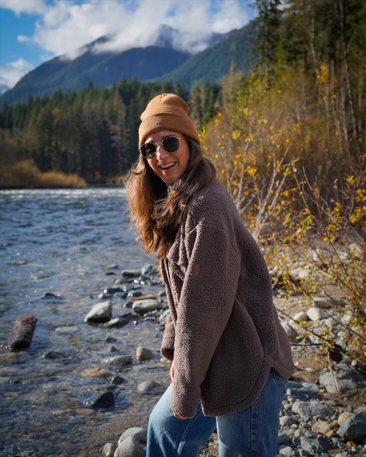 Instagram post by @missholldoll for Free Country. Caption reads: [...] the river with my new fav layer from....