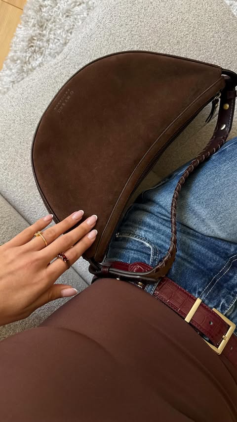 Instagram post by @sabjova for O My Bag. Caption reads: [...] 🥹 this is my latest Suede Leo bag from....