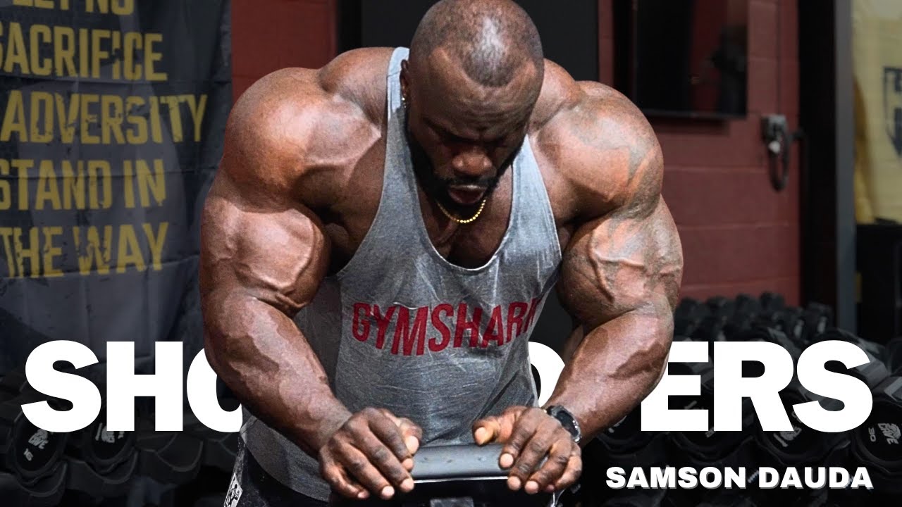 YouTube post by @Samson_Dauda for Hosstile. Caption reads: Shoulders workout | SAMSON DAUDA.