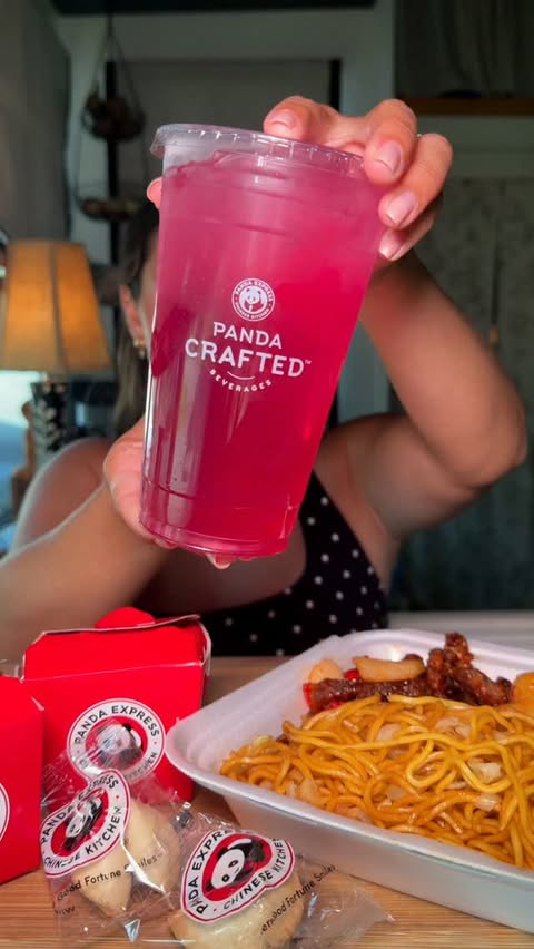 Instagram post by @serinaamadee.eats for Panda Express. Caption reads: Panda Express Mukbang + All their ✨NEW✨....