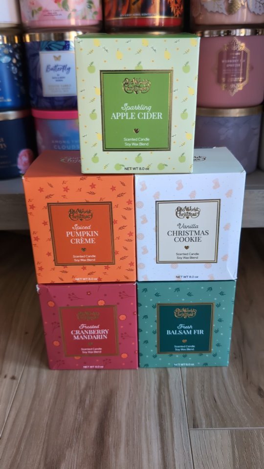 Instagram post by @bbwcandlegirl for Old World Christmas. Caption reads: [...] peak of candles sent to me by....