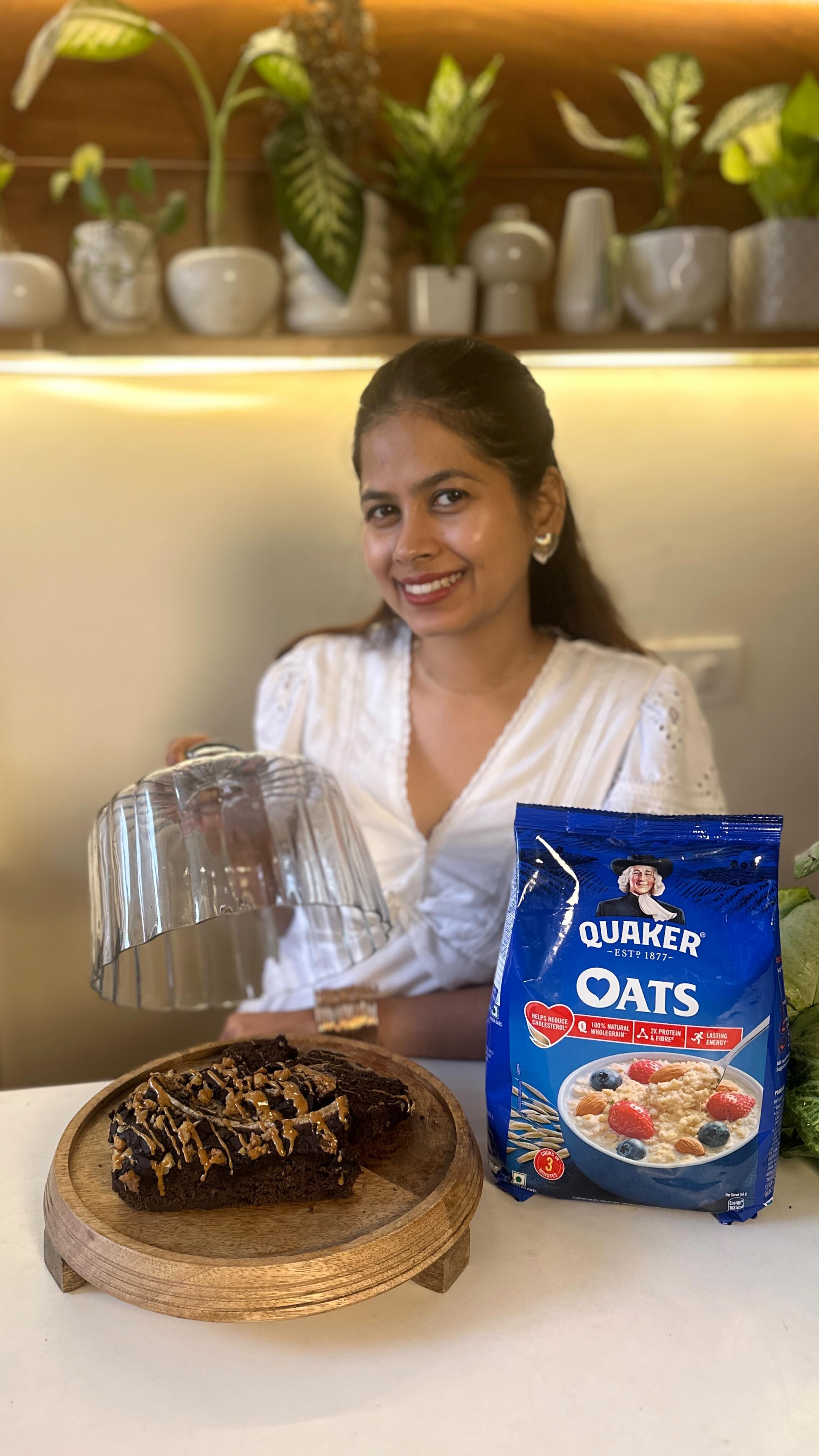 Instagram post by @kriti_kaur_dhiman for Quaker Oats. Caption reads: When I’m craving chocolate, I love baking this....