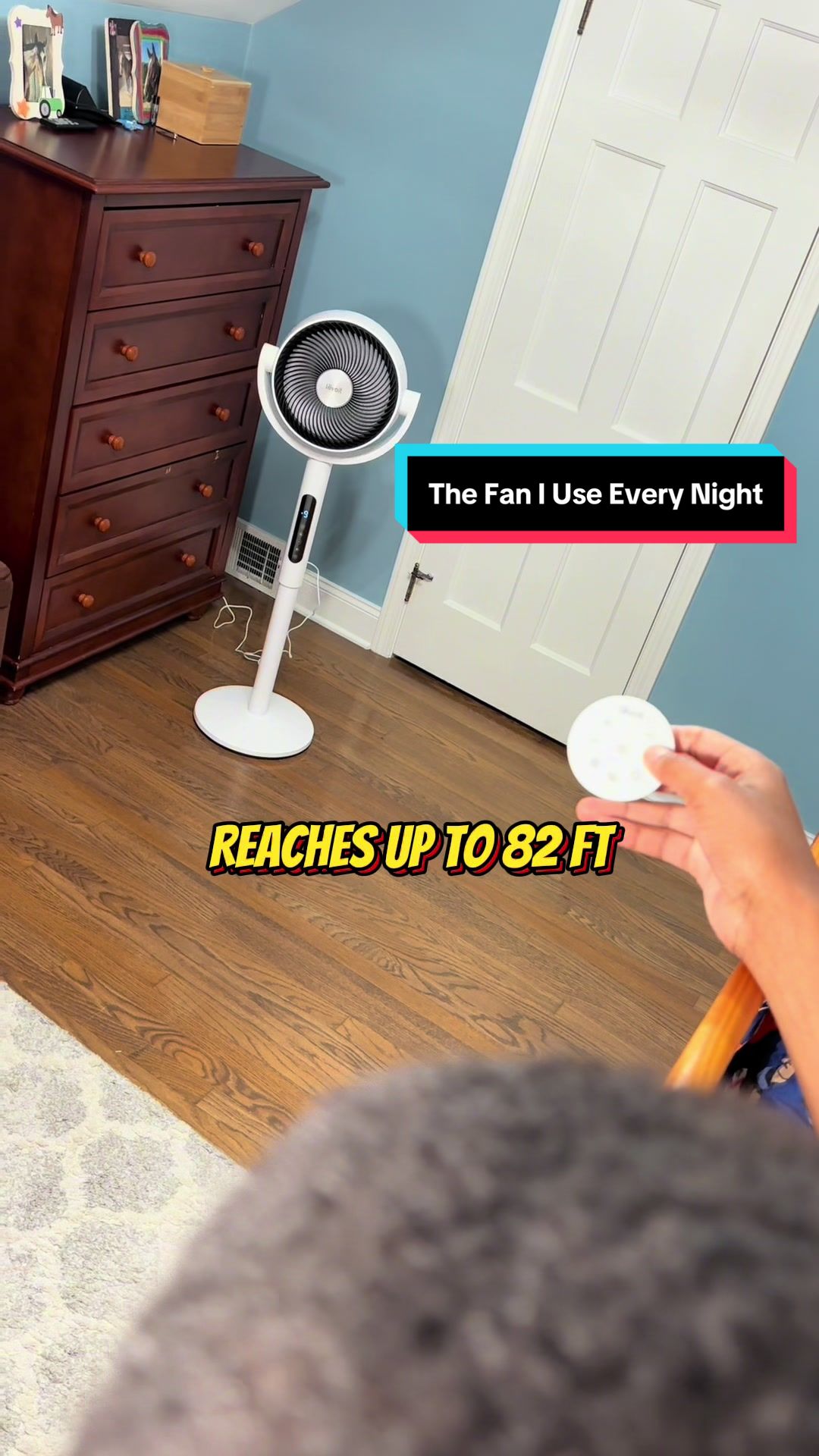 TikTok post by @the.quiet.hustler5 for Levoit. Caption reads: [...] #roomfan #sleepcomfort @Levoit_official.