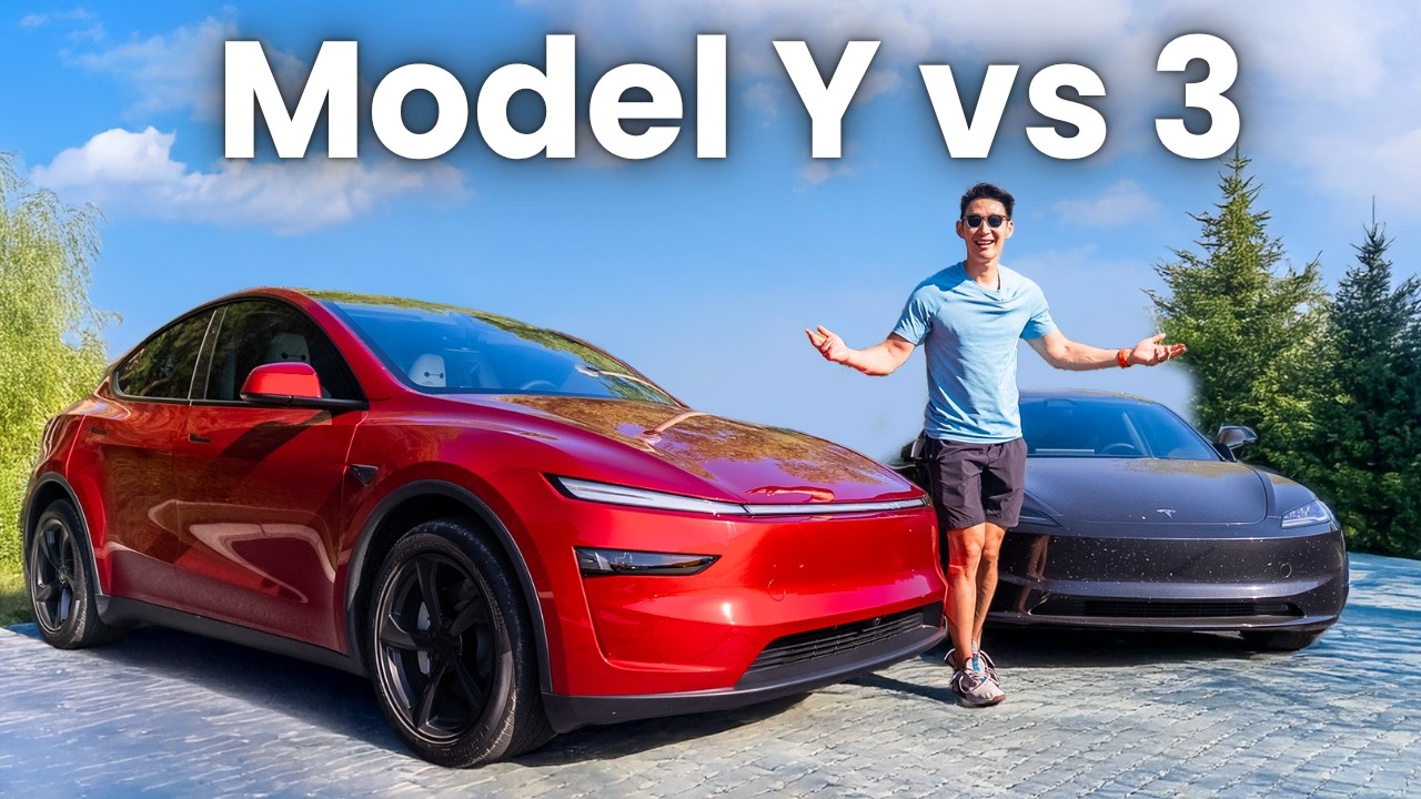 YouTube post by @EverydayChris for MagBak. Caption reads: 2026 Tesla Model Y vs Model 3 (Which is Better?).