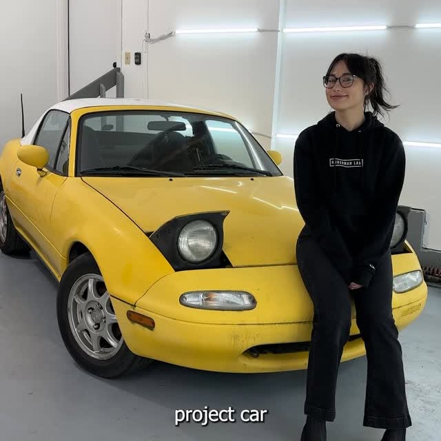 Instagram post by @f1elly for Mazda USA. Caption reads: Surprise!! Please welcome my new project car. And....