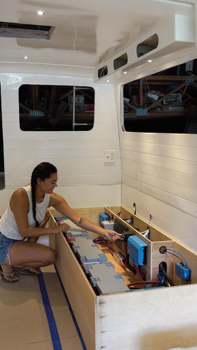 Instagram post by @slowcarfasthome for Battle Born Batteries. Caption reads: We will be living and traveling in this rig....