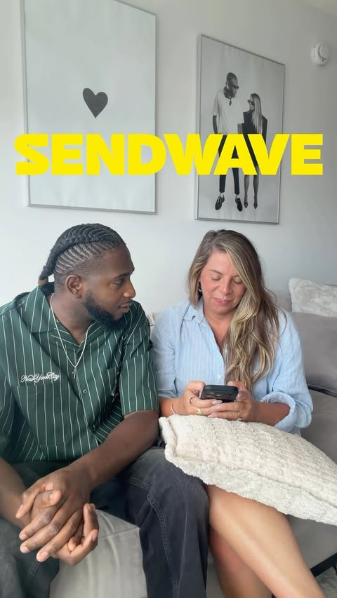 Instagram post by @georgesandashley for Sendwave. Caption reads: [...] will get $15 on your first transfer!....