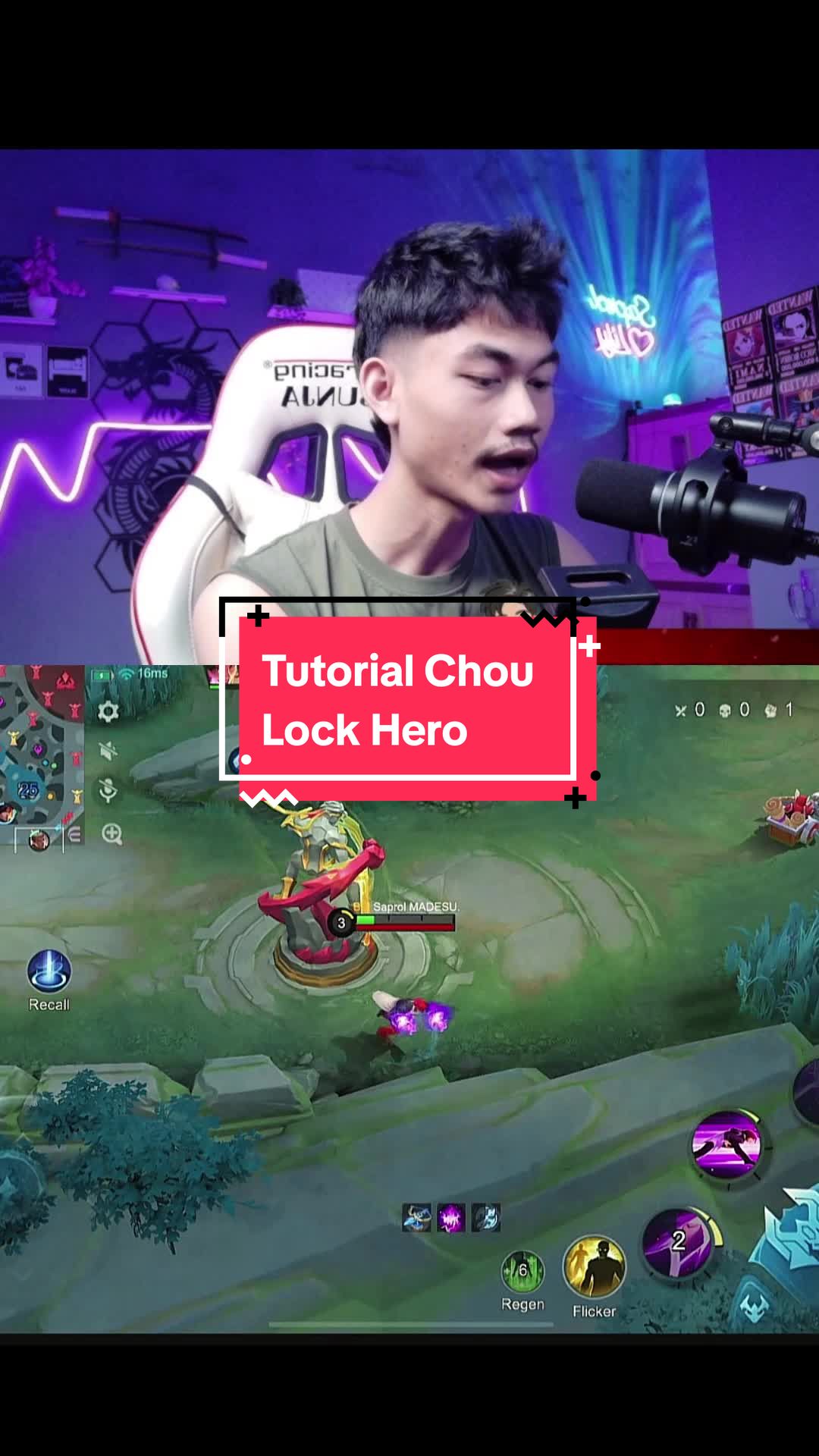 TikTok post by @saprolxchou for Mobile Legends. Caption reads: Tutorial Chou Lock Hero . @m᥆ᥒᥲᥣіᥣу.  .....