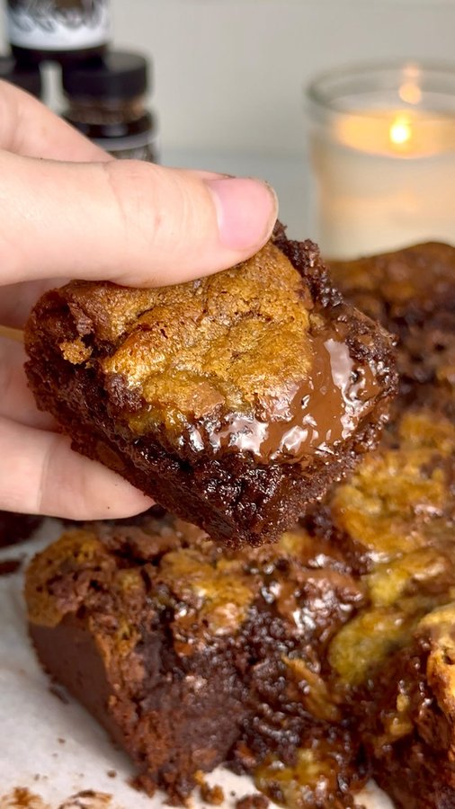 Instagram post by @recipeincaption for Amoretti. Caption reads: Brown Butter Brookies 🤎🧈 

Comment “Recipe” and....