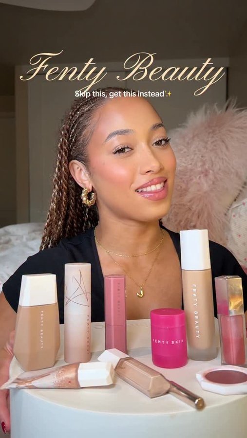 Instagram post by @jaylasteinn for Fenty Beauty. Caption reads: Skip this, get this instead @fentybeauty....