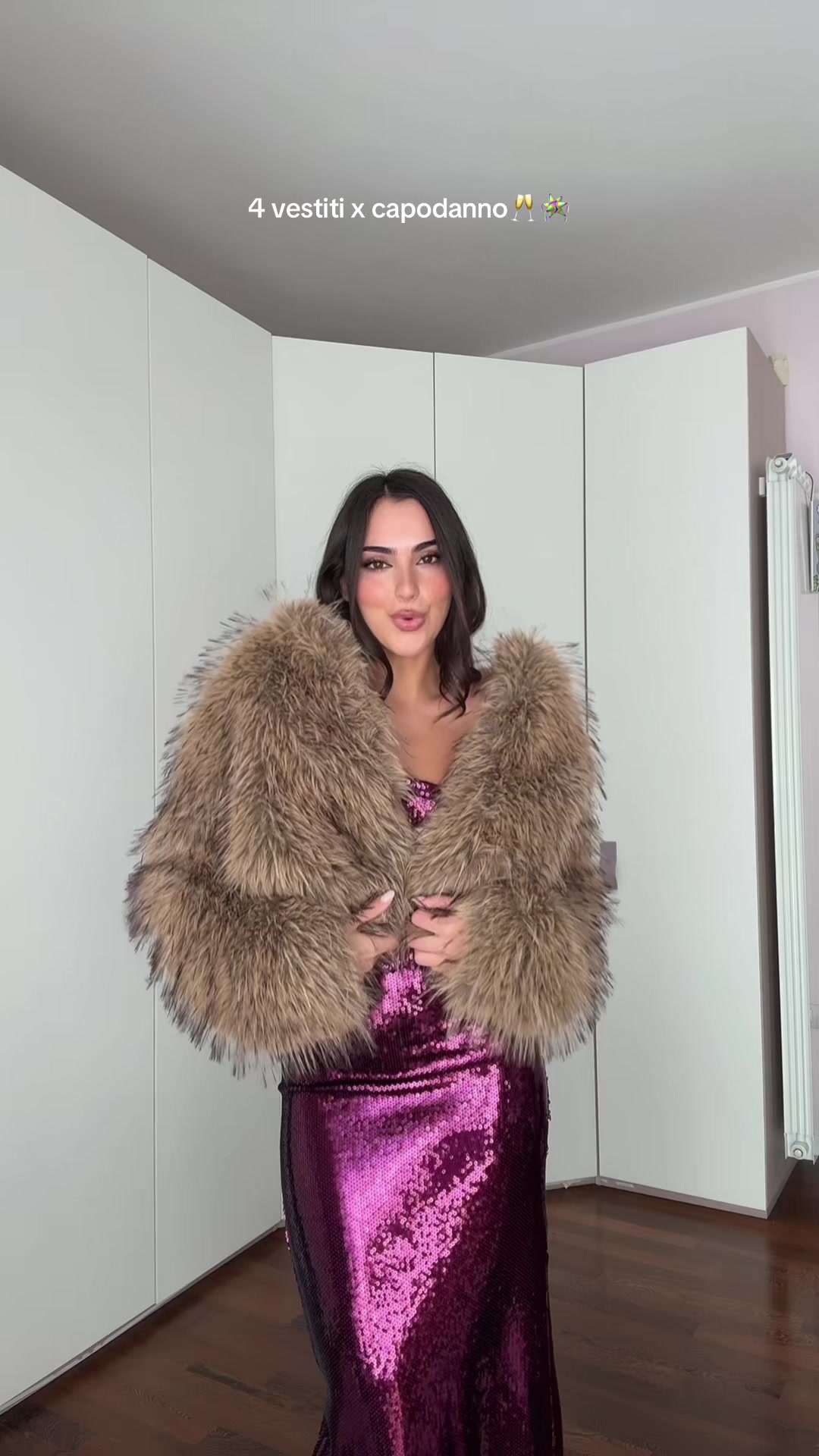 TikTok post by @giulia.potenza for Meshki. Caption reads: quale dovrei indossare a capodanno? #newyears....