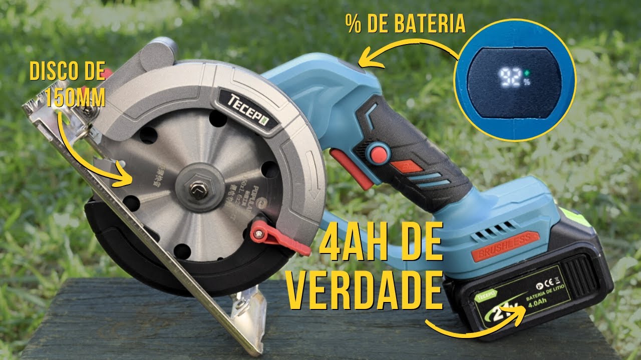 YouTube post by @ValeuaDica for Banggood. Caption reads: Serra circular compacta TECEPO 21v - Testes e....