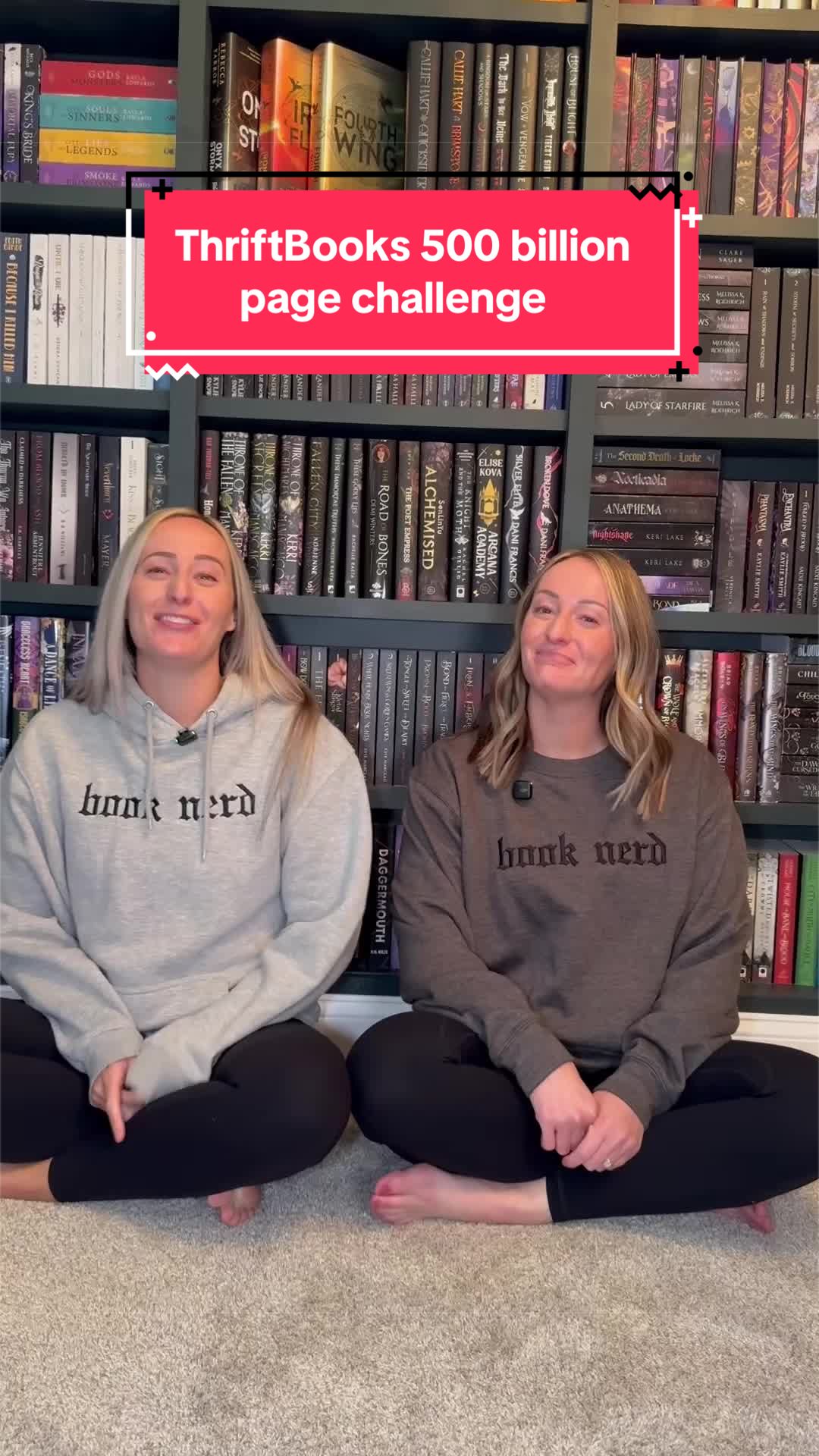 TikTok post by @twinreadsandreds for ThriftBooks. Caption reads: [...] accepted. 😂 We’re partnering with....