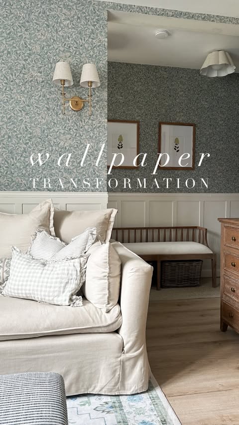 Instagram post by @stripesinthecity for Sandberg Wallpaper. Caption reads: [...] Linnea wallpaper in Misty Blue by....