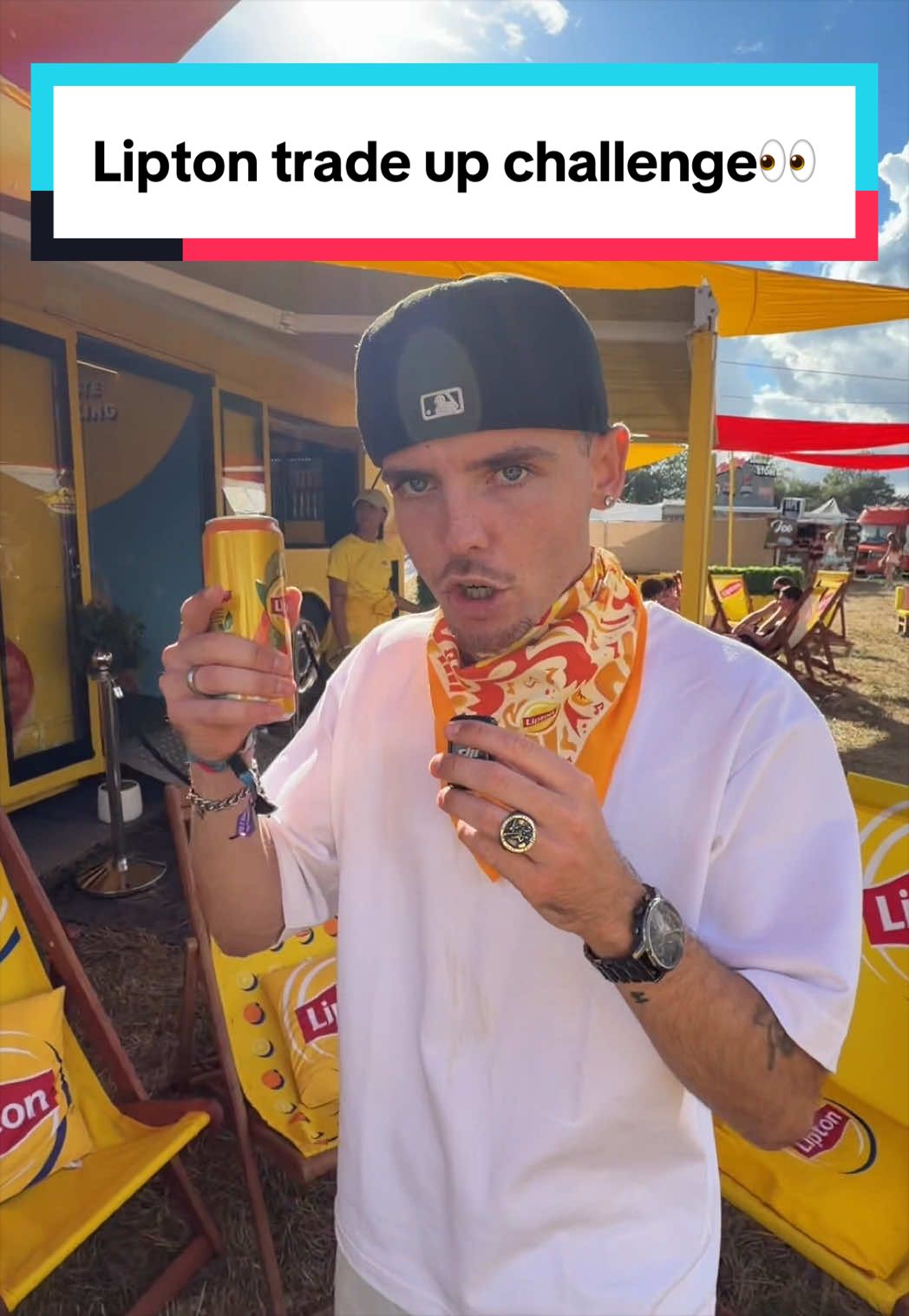 TikTok post by @joeleggett for Lipton Ice Tea Switzerland. Caption reads: ad. I can’t believe I managed to trade a....