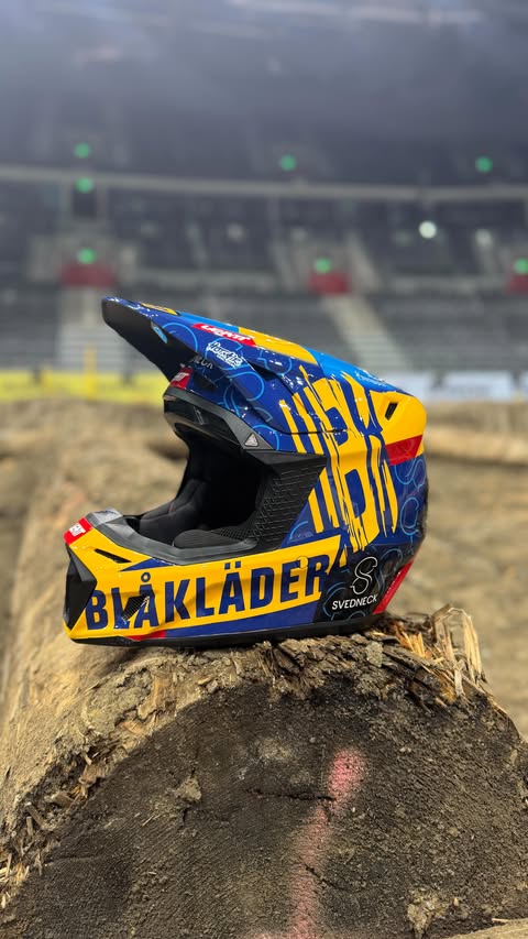 Instagram post by @eddiekarlsson42 for Blåkläder. Caption reads: Super stoked about my new helmet for....