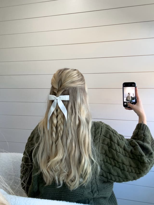 Instagram post by @_morganmaynor_ for Blake Brown Beauty. Caption reads: A holiday hairstyle dump with @blakebrownbeauty 🎄....