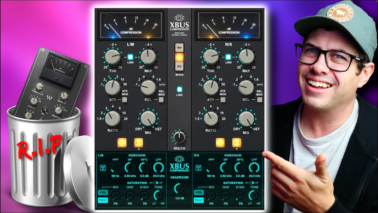 YouTube post by @spinlightstudios for Safari Pedals. Caption reads: Move Over SSL — The Kiive XBUS Compressor Is Here!.