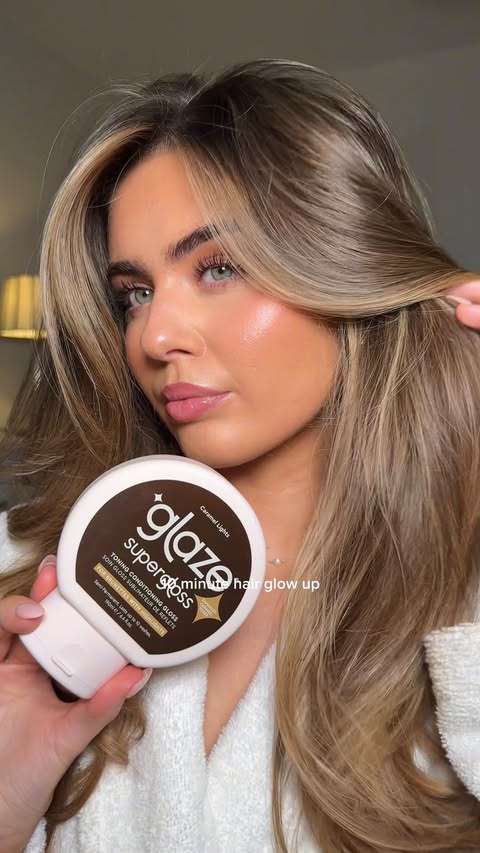 Instagram post by @poppymarchh for Glaze Hair. Caption reads: AD The power of hair glossing✨ using @glaze_hair....