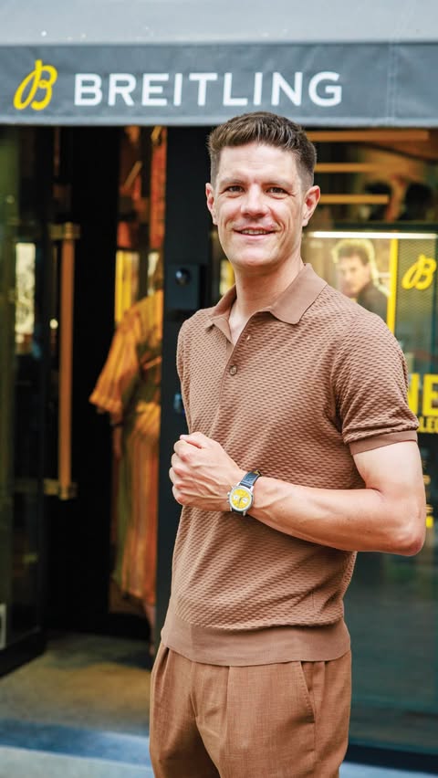 Instagram post by @jasperstuyven for Breitling. Caption reads: Breitling continues its tribute to cycling [...].