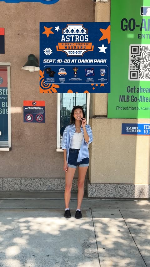 Instagram post by @brendabunches for The Houstonian. Caption reads: ✨⚾️ ASTROS’ HISPANIC HERITAGE WEEKEND 🧡✨ Yall....