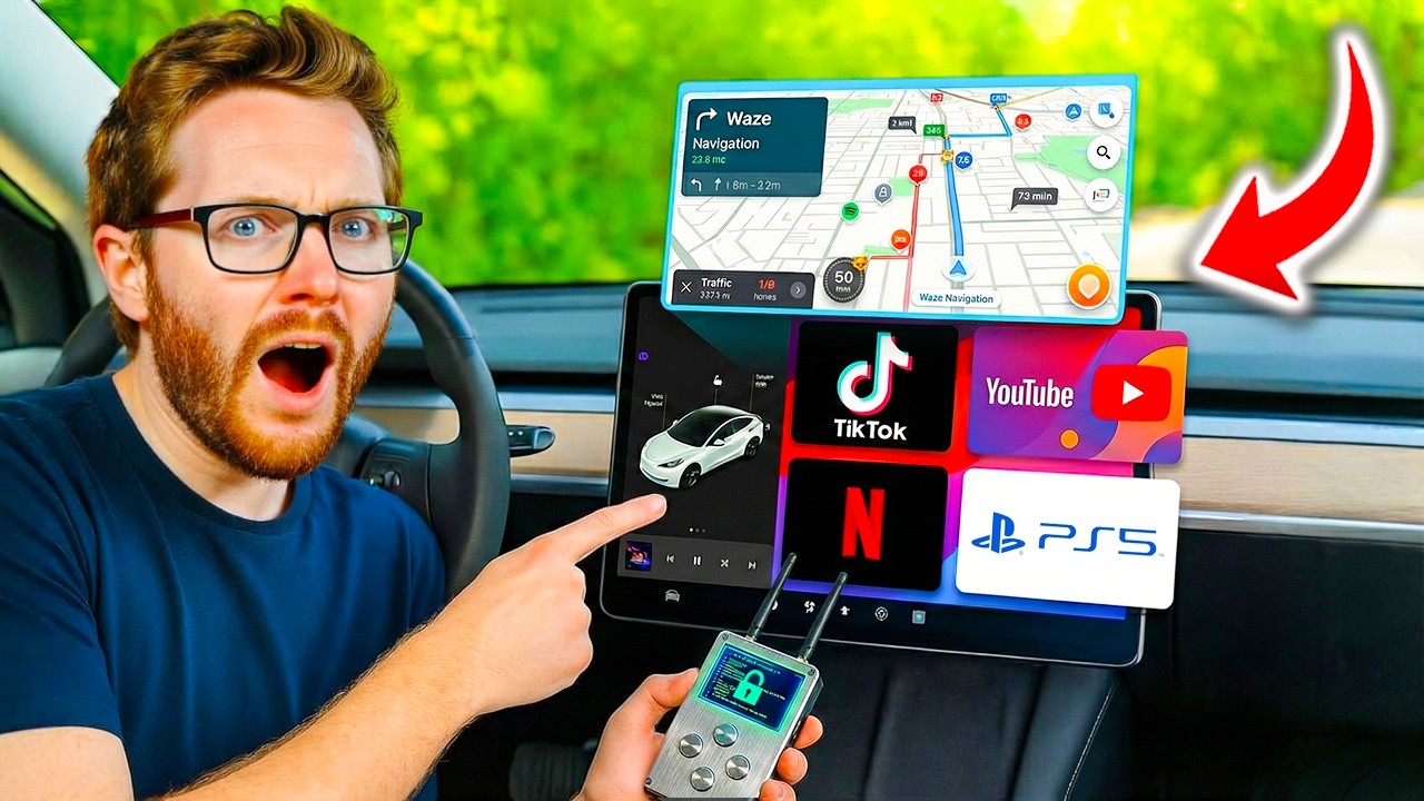 YouTube post by @RobertRosenfeld1 for Tesla. Caption reads: Tesla's Big Update Has NEW Hidden Features!.