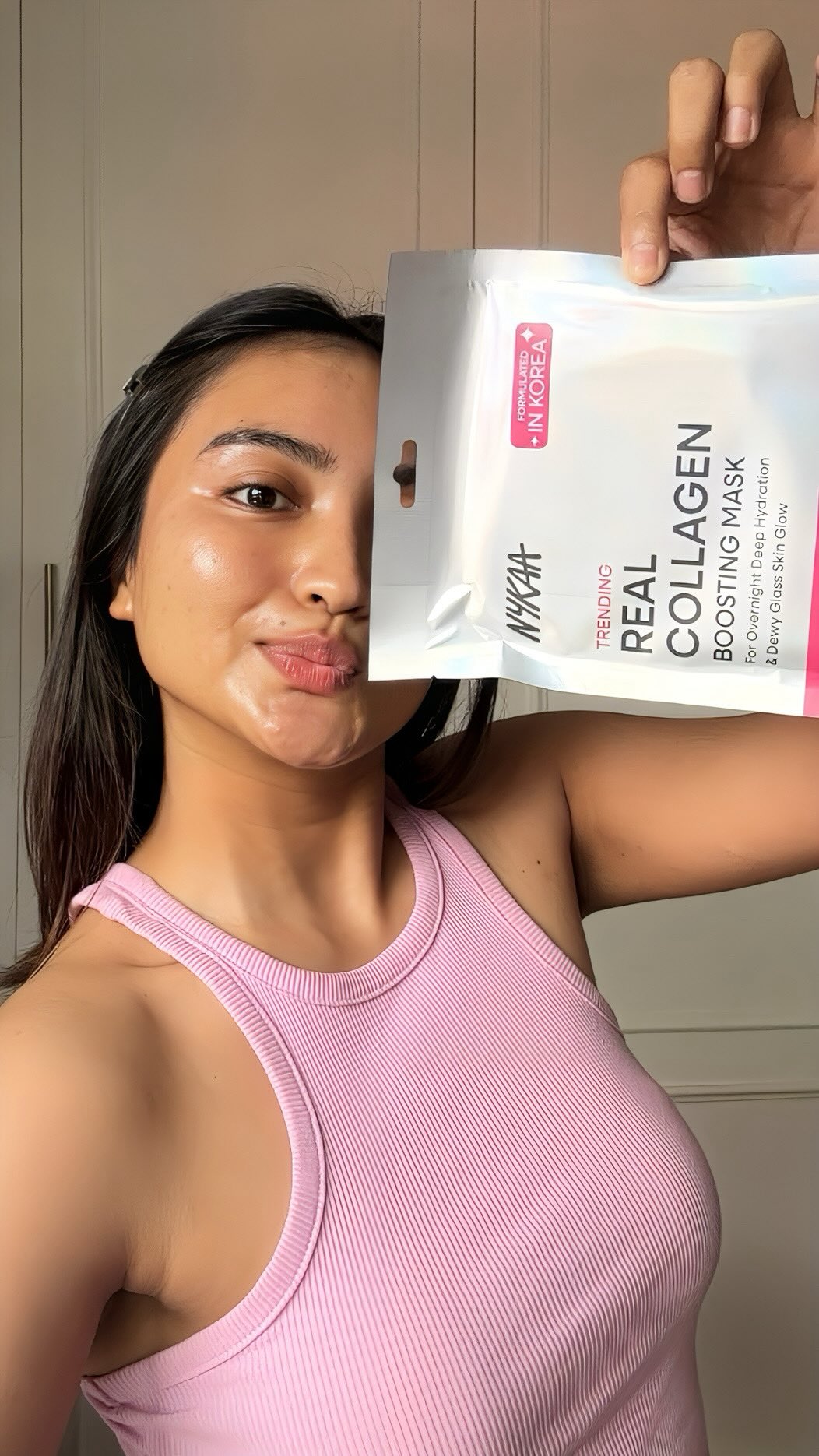 Instagram post by @effy_roxane for Nykaa. Caption reads: Didn’t sleep 8 hours, but my skin sure looks like....