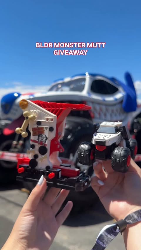 Instagram post by @wearebldr for Jazwares. Caption reads: GIVEAWAY CLOSED 🚨 Launching Monster Jam BLDR with....