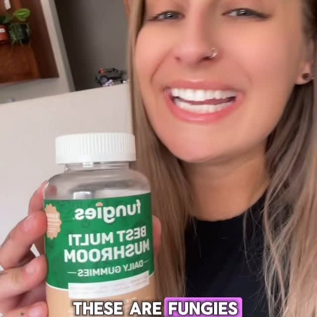 Instagram post by @dudeitsice for Fungies. Caption reads: [...] gummy — and I never miss a dose. @eatfungies....