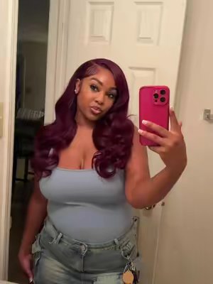 TikTok post by @candacelanae__ for Pizazz Hair. Caption reads: Black cherry 😌🥰 @Pizazz Hair Shop....
