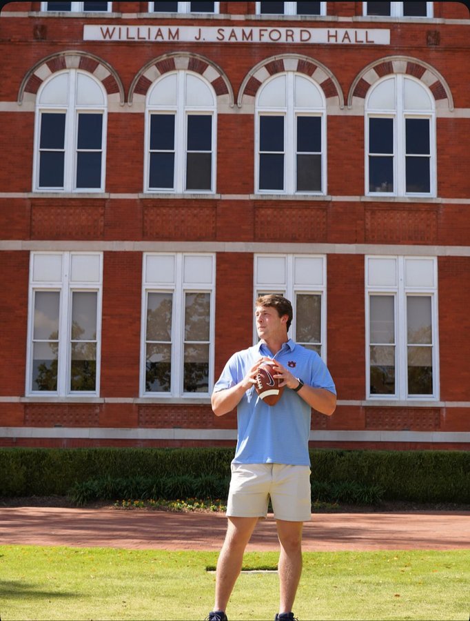 Instagram post by @hunter_ousley for Flag & Anthem. Caption reads: Partnering with @flagandanthemco for Auburn game....