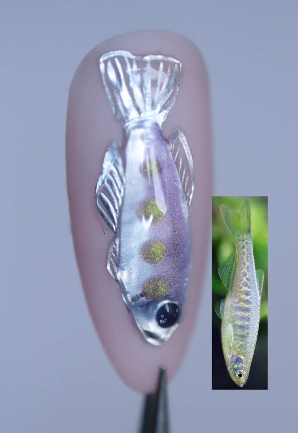 TikTok post by @jello__lime for Bornpretty. Caption reads: 🐟𝑭𝒊𝒔𝒉 𝒏𝒂𝒊𝒍 𝒂𝒓𝒕🐠 Using @born pretty....