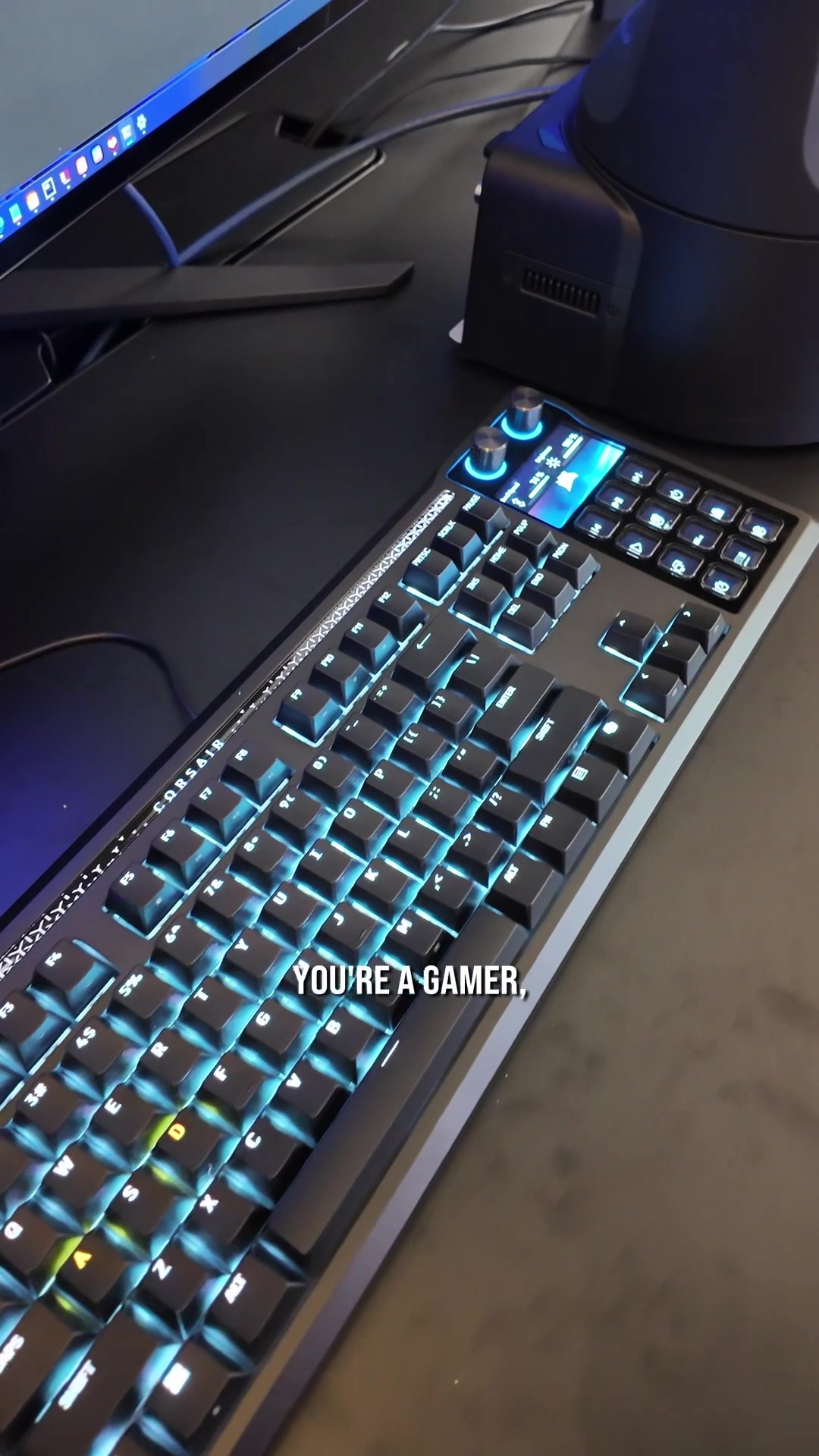 TikTok post by @corsair for Elgato. Caption reads: [...] a keyboard with a Stream Deck 🤯 @Elgato....