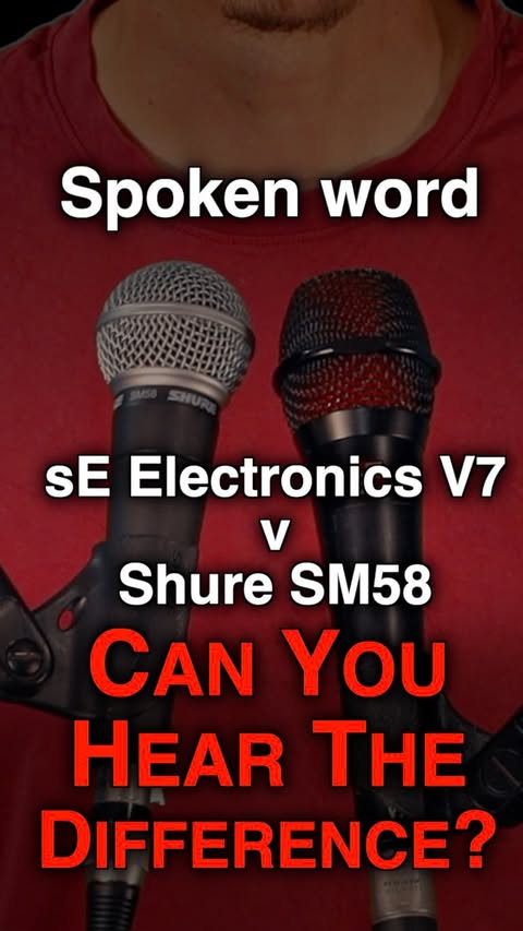Instagram post by @mikeyscottstudio for Shure. Caption reads: [...] word mic test: sE Electronics V7 vs Shure....