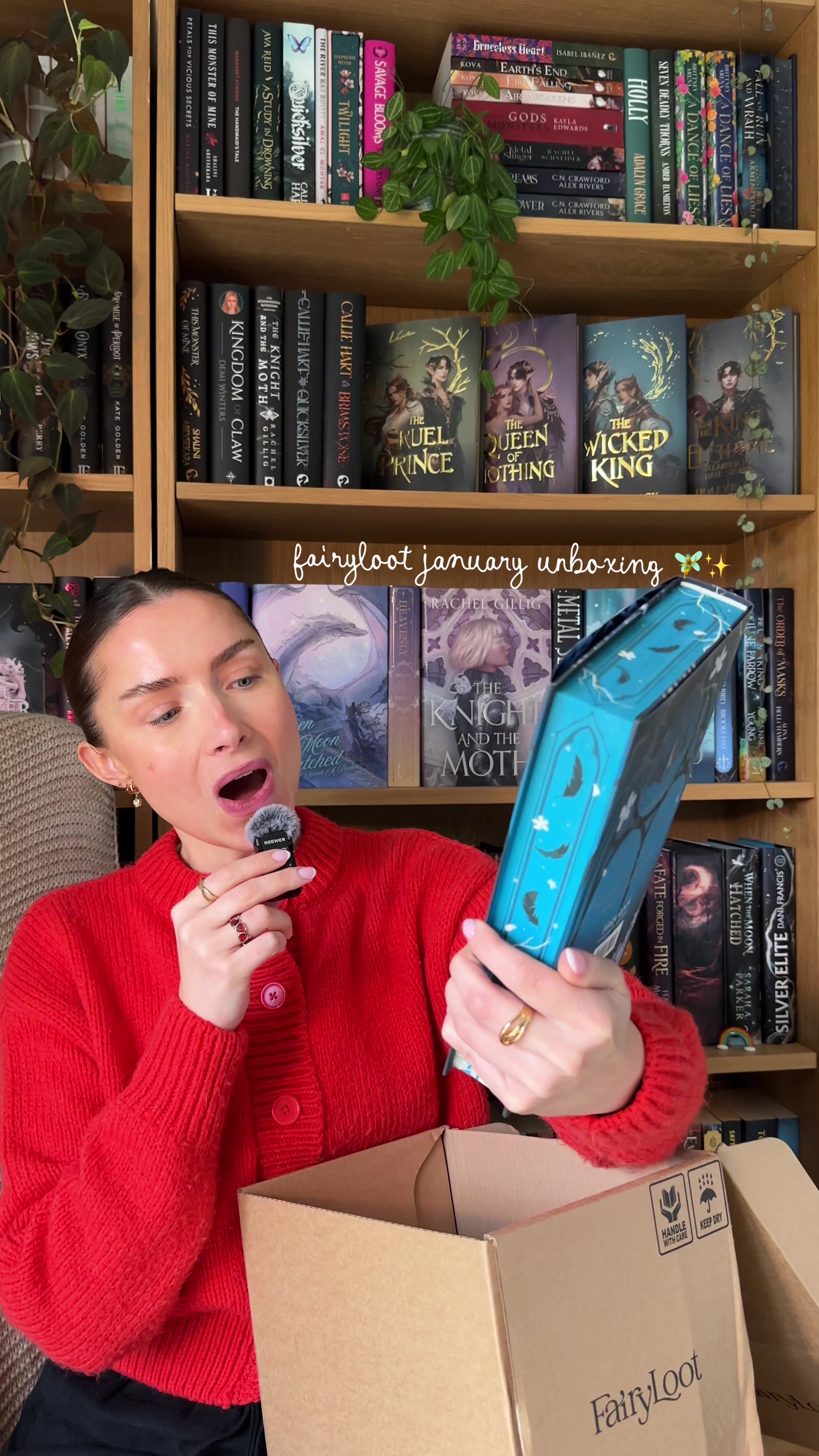 TikTok post by @luceaslibrary for FairyLoot. Caption reads: time to unbox januarys @FairyLoot box and see what....