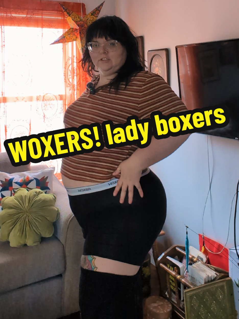 TikTok post by @bigbootybecka_ for Woxer. Caption reads: I love my @Woxer briefs so muchhhh. lady boxers,....