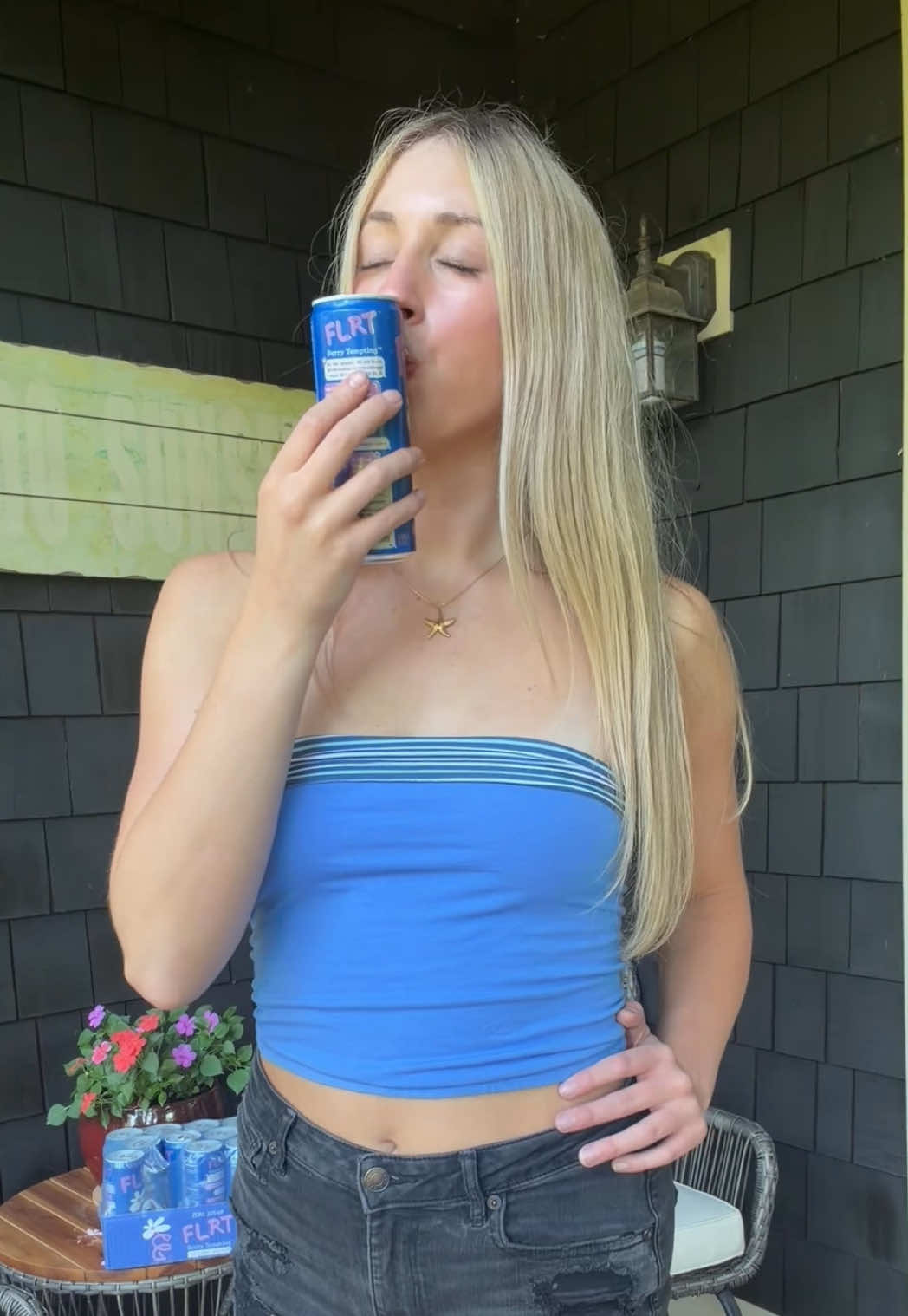TikTok post by an influencer for FLRT. Caption reads: [...] berry flavor is so good 🫐🍓@FLRT Energy....