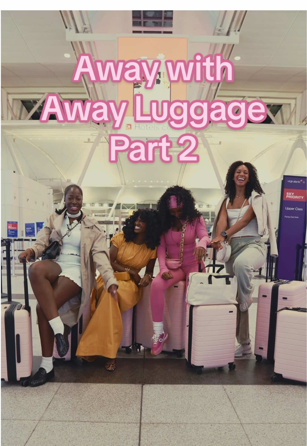 TikTok post by @the_real_chi_ for Away. Caption reads: [...] the airport with matching luggage from @away....