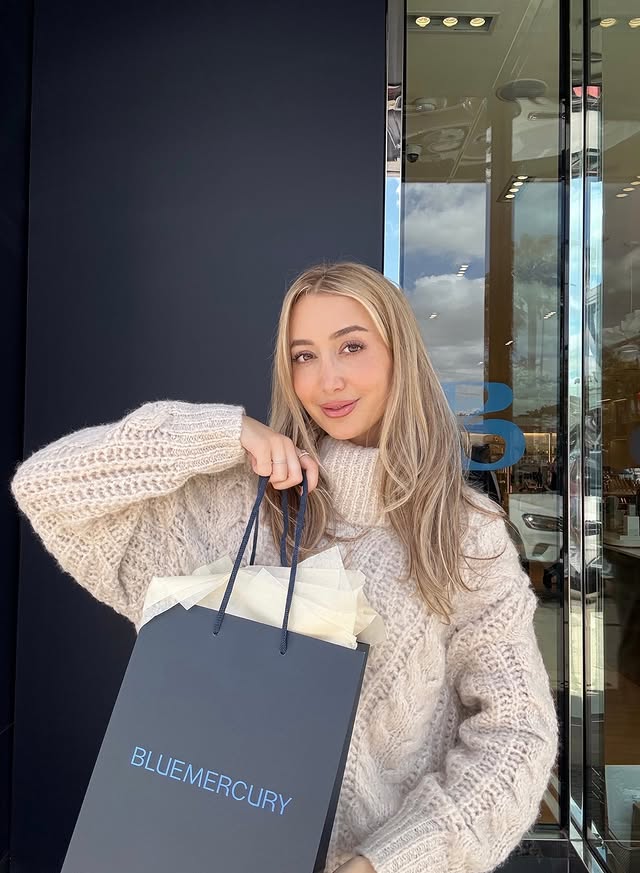 Instagram post by @chiara.casiraghi for Bluemercury. Caption reads: @bluemercury’s Holiday Shopping Party is here....