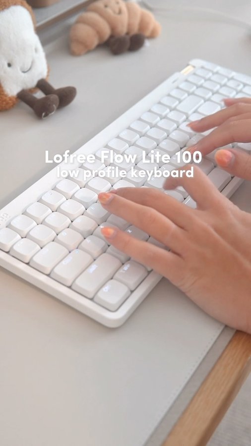 Instagram post by @goldenmirmy for LOFREE. Caption reads: hello to my lofree flow lite 100 low profile....