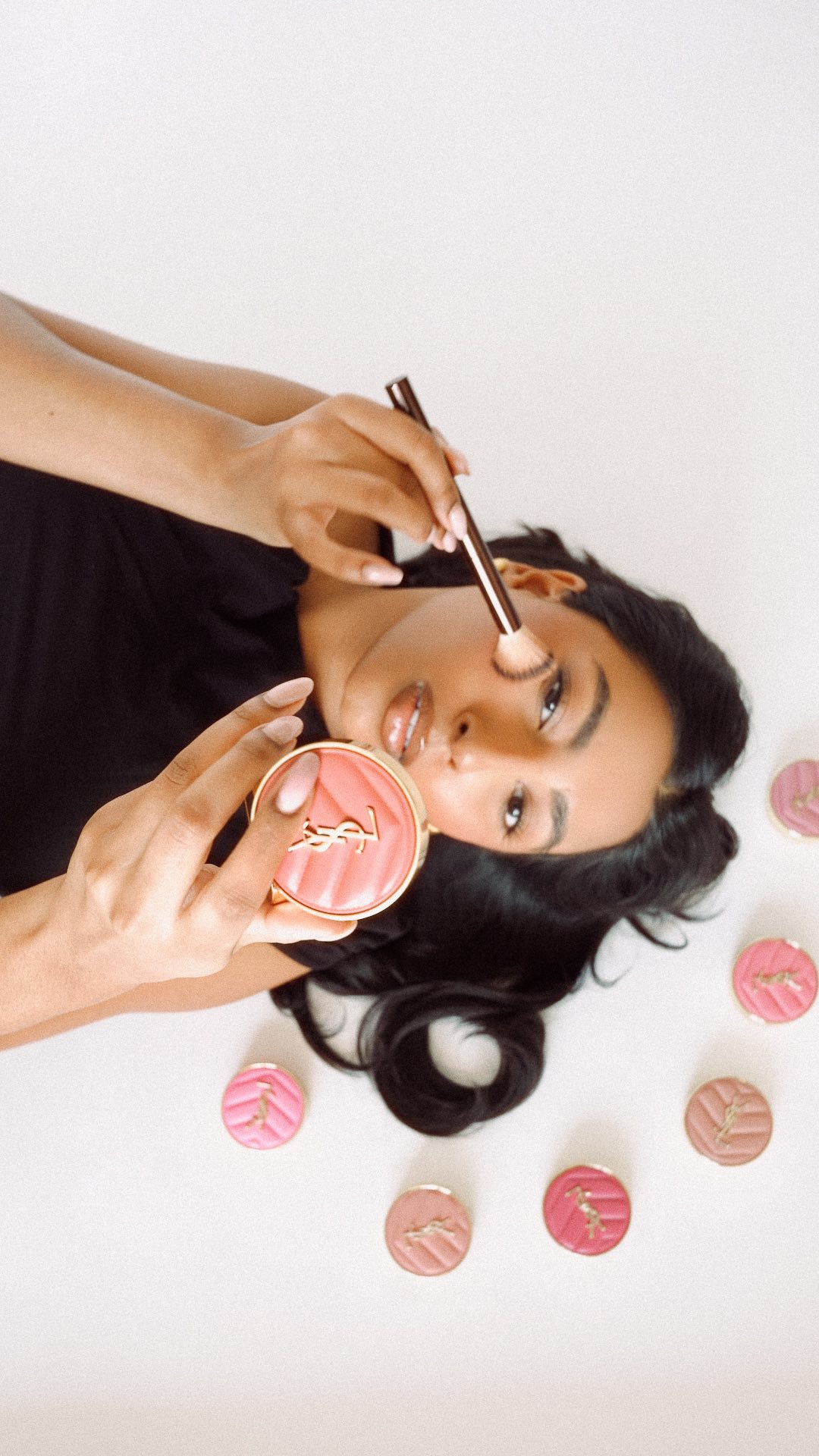 Instagram post by @noorieana for Selfridges. Caption reads: Make me blush 💗 @yslbeauty Make Me Blush Bold....