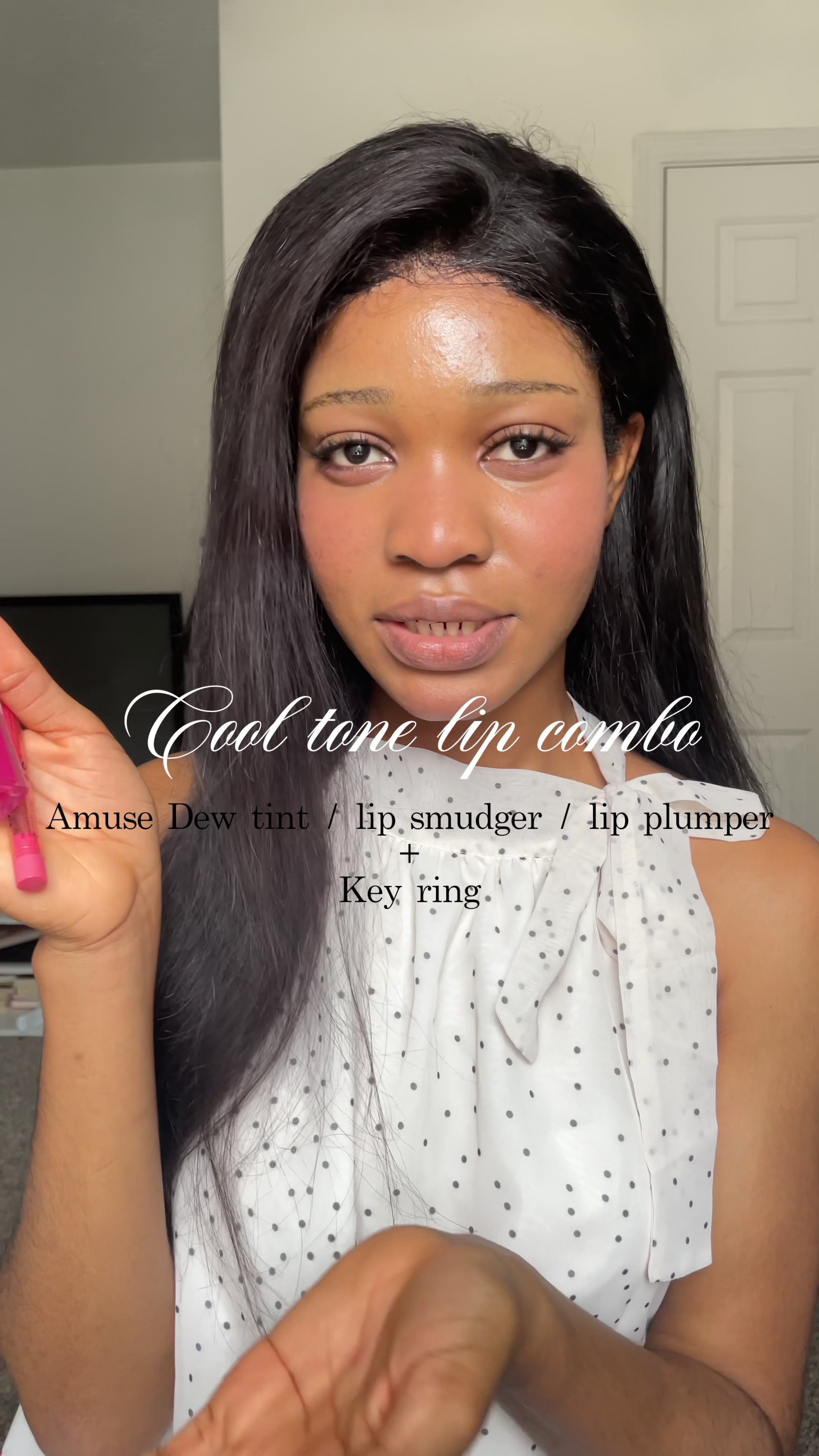 TikTok post by @kejjrkbd for AMUSE Seoul. Caption reads: @AMUSE Seoul cool tone lip combo. I need this in a....