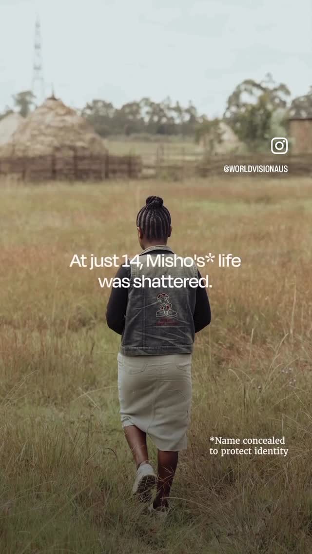 Instagram post by @rebeccagibney_ for World Vision. Caption reads: Mishos story. Help rewrite another girls story by....