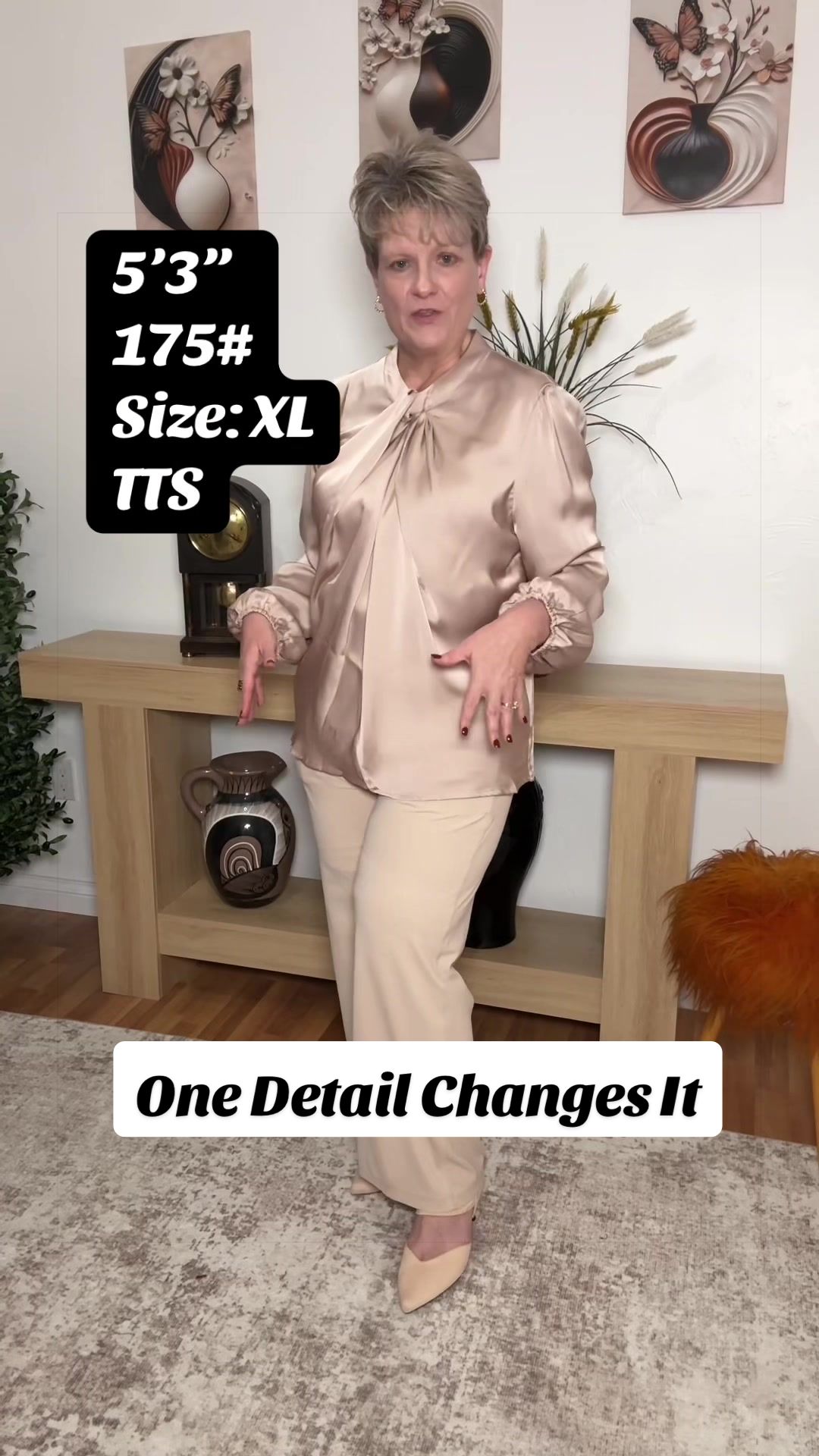 TikTok post by @diary.of.a.round.lady for Grace Karin US Shop. Caption reads: GRACE KARIN dress blouse for women | Elegant mock....