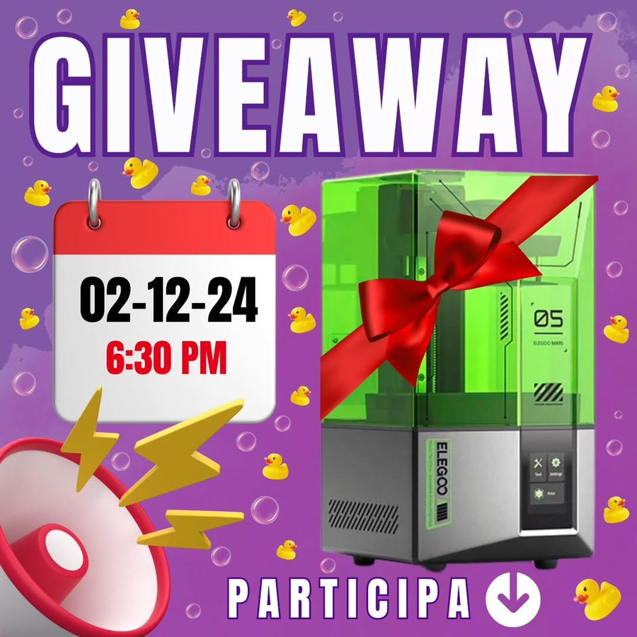 Instagram post by @rogominis for ELEGOO. Caption reads: [...] para participar y ganar una Elegoo Mars 5 no....