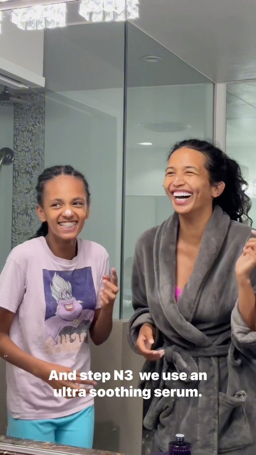 Instagram post by @kristinamenissov for DERMAFIRM. Caption reads: [...] little sister @jks.shit for #NYFW....