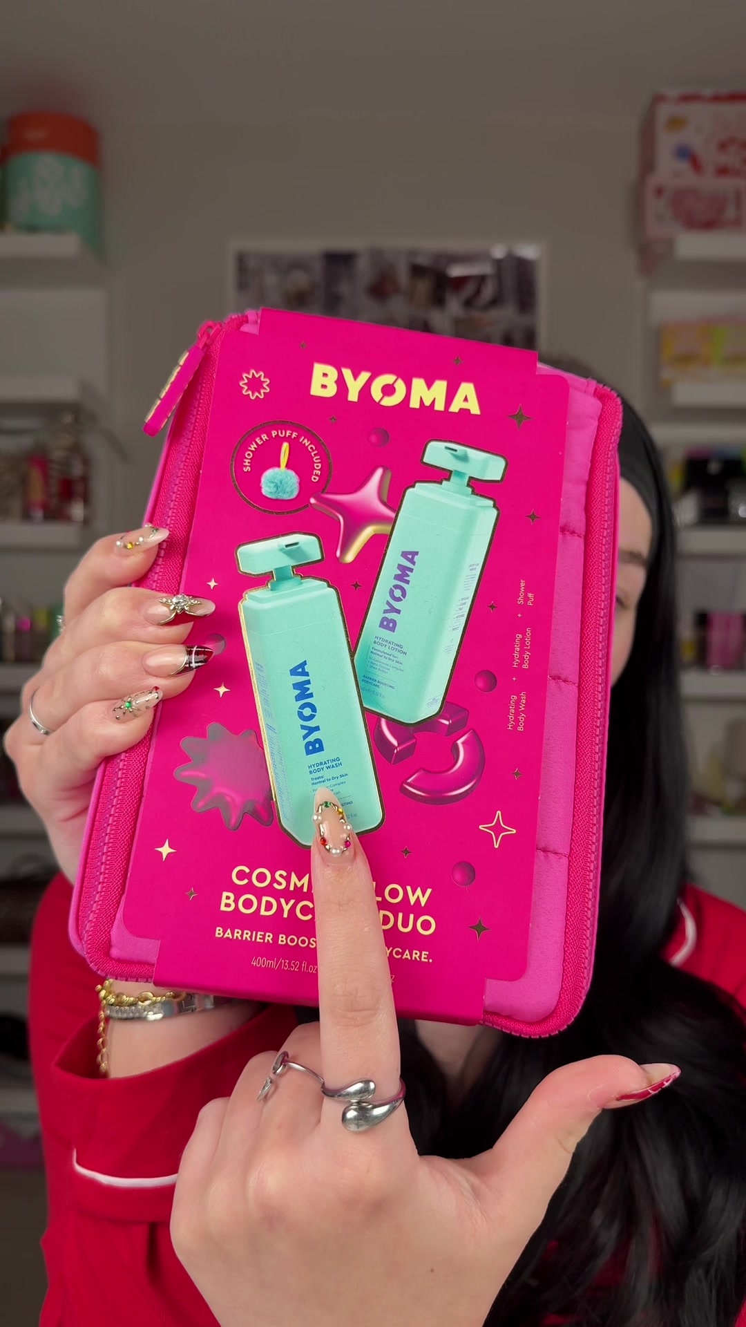 TikTok post by @ellemoonz for BYOMA. Caption reads: [...] gift sets this Christmas featuring @byoma....